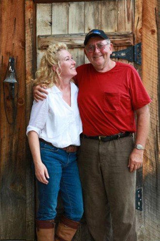 Taking a shine to each other: Troy Ball with John McEntire, the farmer who grows her corn.