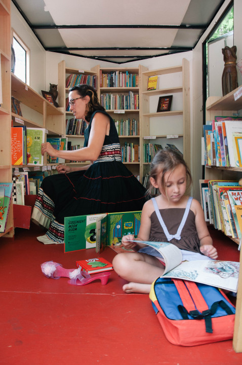 Inside the Snake, Rabbit and Snail bookmobile. Photo by Shara Crosby