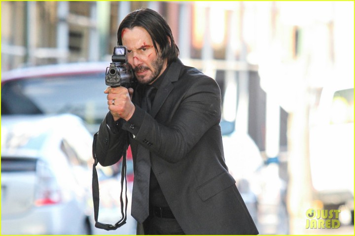 Keanu Reeves shoots an action scene on the set of "John Wick" in Brooklyn, NYC
