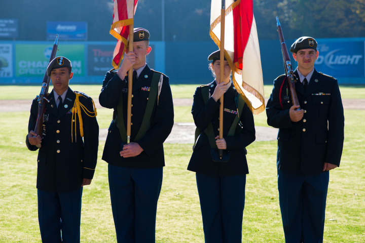 The color guard of Freedom High School in Morganton presents the colors at the event.