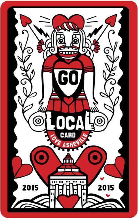 Meet Indie: Asheville Grown's new mascot is featured on the 2015 Go Local card. Designed by Sound Mind Creative. Courtesy of Asheville Grown Business Alliance. 