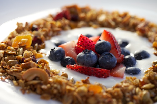 Posana cafe's brunch menu includes gluten-free options like granola, yogurt and fresh berries.