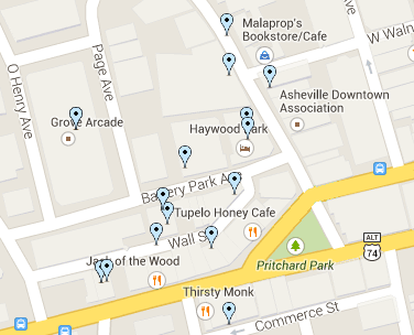 More than a dozen retail category permits were obtained for businesses near Battery Park Avenue. Each blue pin represents a retail license. 