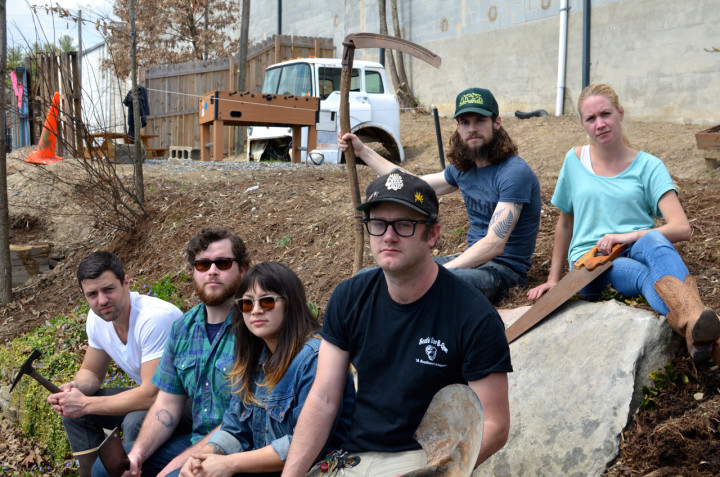GARDEN CREW: The team from Buxton Hall Barbecue will help launch Burial Beer Co.'s new beer garden. From left, Doug Reiser, Dan Silo, Sarah Cousler, Elliott Moss, Tim Gormley and Jess Reiser. Photo by Michael Files