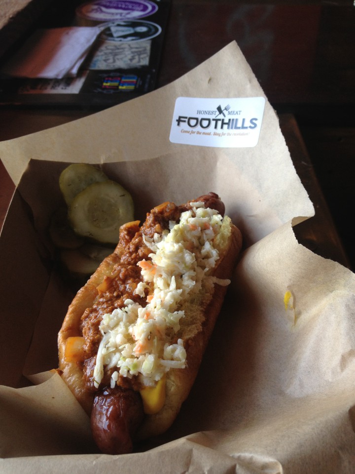 The fully loaded Foothills Meats hot dog at Ben's Penny Mart