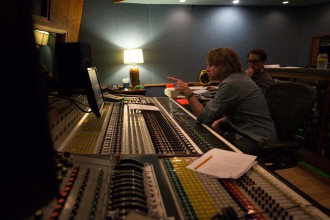 Pat Sansone, left, and Josh Shapera in the studio, producing the new album by Max Hatt and Edda Glass. Photo by Pat Barcas