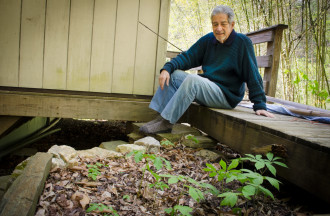 Robert Eidus says the raised bed containing ginseng and goldenseal that sits off his back deck is a sustainable solution for resupplying these highly sought plants. 