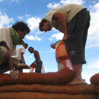 Photo of an earthbag building effort from the Nepal Resilience Project's campaign page