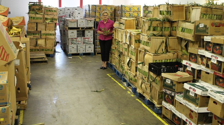 SPACE TO ERASE: Cindy Threlkeld, executive director of MANNA FoodBank, stands inside the organization's current cooler space. Funding raised during MANNA's Space to Erase Hunger capital campaign will allow for a buildout that will significantly increase both cooler and freezer space. 