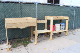 Raised beds donated by Kirkland/Weavercooke Cambria Suites team. Photo by Virginia Daffron.
