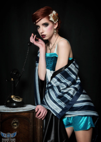 "Gin Joint Ginger" $7 made from reclaimed pillow cases and curtains. Model is Amie. Photo by Tempus Fugit Design