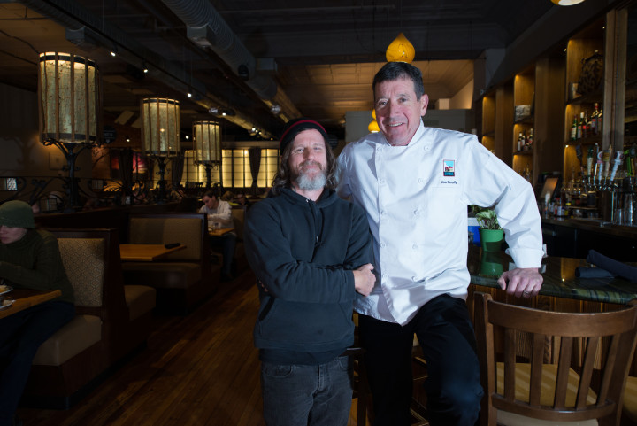 SPEAKING OUT: Chef Joe Scully, right, collaborates with food writer Stu Helm, left, to produce a popular podcast that focuses on local food issues and the Asheville restaurant scene.