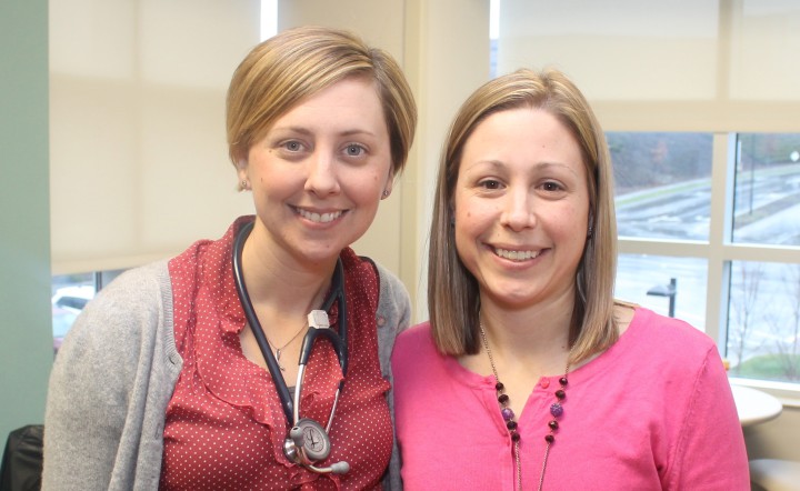 LIFESAVERS: Dr. Lindsey Gouker, left, pediatric hematologist and oncologist at Mission's cancer center, helped expand the national bone marrow registry, which resulted in Julia Killen, a nurse at the hospital, becoming a donor. Photo by Clarke Morrison