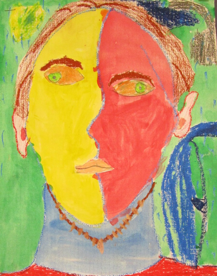 SUN AND SHADOW: Third-grader Camden Crook of Sand Hill-Venable Elementary School created this self-portrait in the style of Picasso