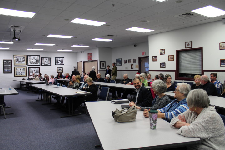 On Feb. 29, residents and elected officials gathered at the Skyland Fire Station to hear the Pulliam team outline the proposed apartment complex and traffic mitigation efforts planned for 60 Mills Gap Rd. Photo by Virginia Daffron