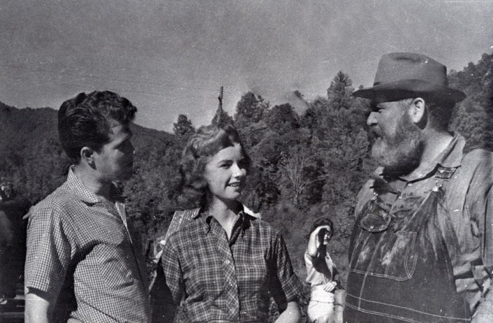 Charles Elledge, right, on the set of Thunder Road. Photo courtesy of L.B. Simmons Collection, D.H. Ramsey Library Special Collections, UNC Asheville