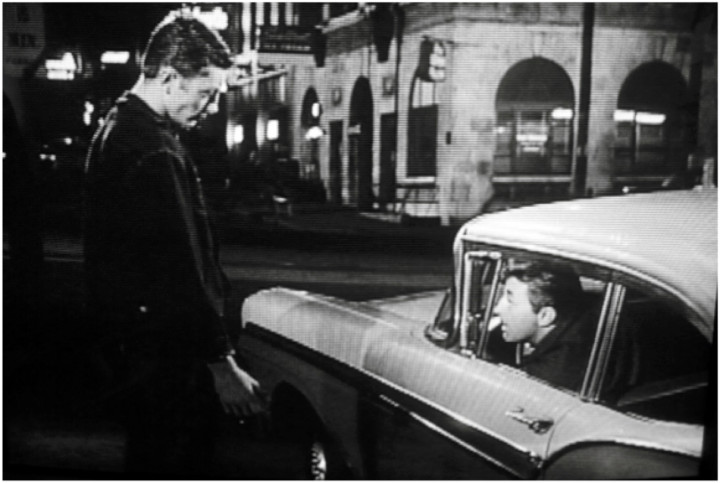 Luke (Robert Mitchum) speaking to his brother Robin (James Mitchum) for the last time – looking up Market Street. Photo courtesy of Park Circus