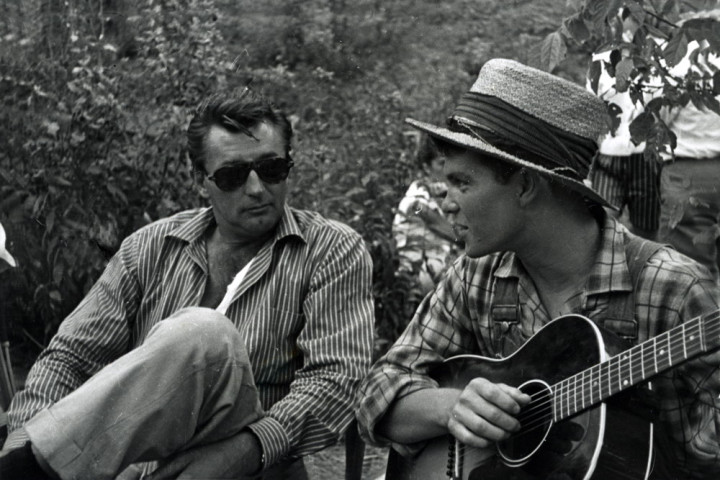 Robert Mitchum and a young Randy Sparks on the set of Thunder Road. Photo courtesy of L.B. Simmons Collection, D.H. Ramsey Library Special Collections, UNC Asheville