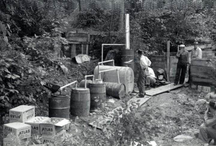 The moonshine still used in Thunder Road. Photo courtesy of L.B. Simmons Collection," D.H. Ramsey Library Special Collections, UNC Asheville