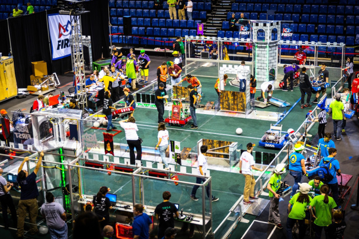 CIRCUIT COMPETITION: Team GLITCH competing at the FIRST Robotics regional competition held at UNC Asheville. Photo courtesy of UNC Asheville