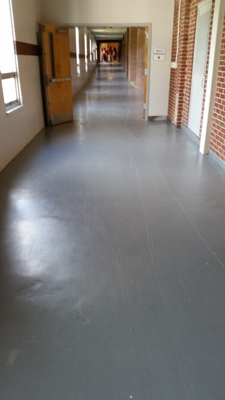 An empty hallway in the sixth-grade section of Asheville Middle School.