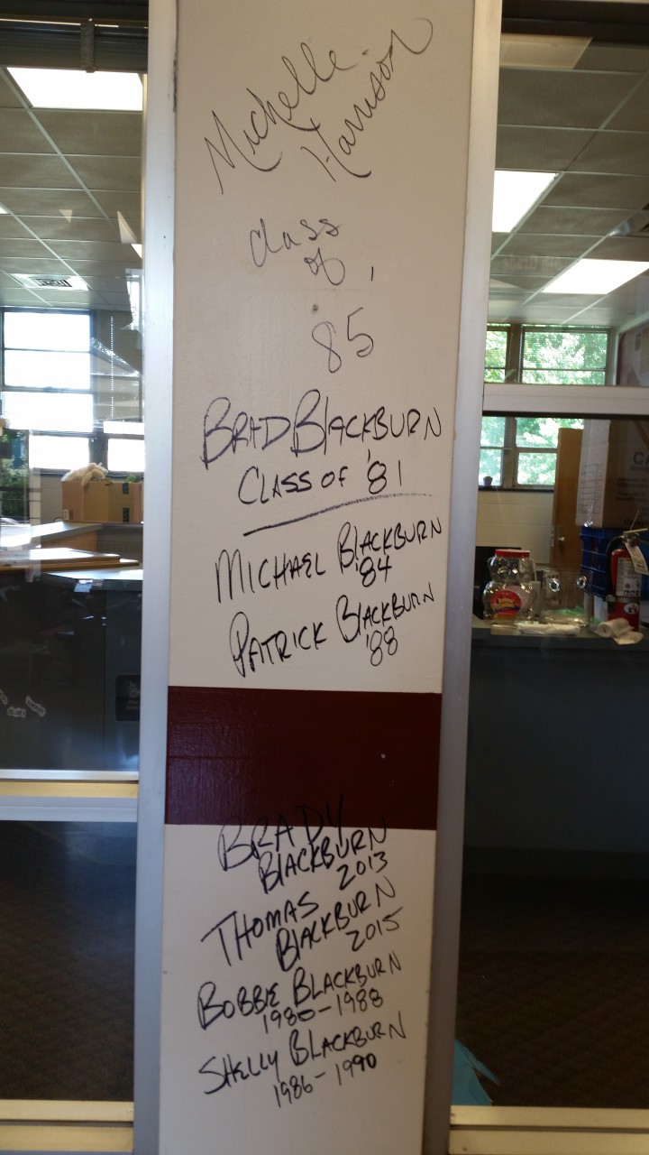 The names of the Blackburn family, which spent a total of 31 years at Asheville Middle School.