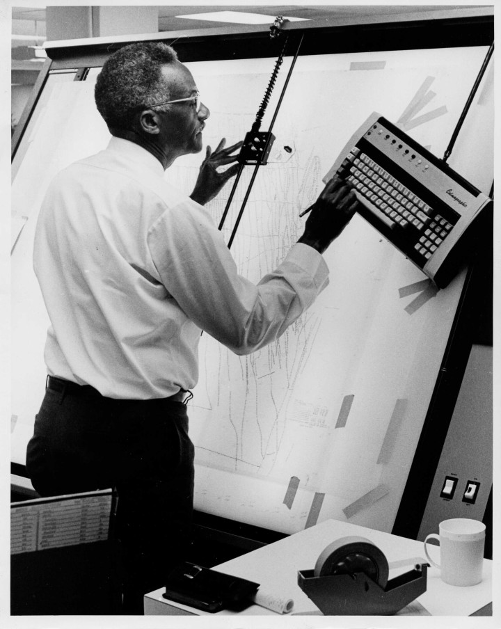Vernon Wiggins digitizing naval charts in the 70s. Photo and caption courtesy of NOAA