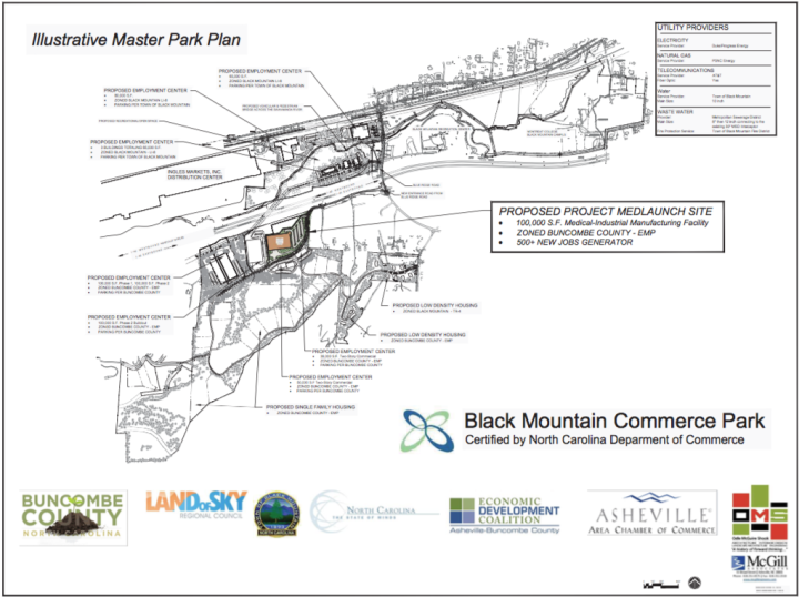 Master plan for the Black Mountain Commerce Park, located at 195 Access Road. The sit plan includes Adavim Technologies' recent expansion and officials are hopeful it will soon attract more new business.