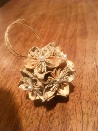 Kusudama ornament made from recycled paper. Photo courtesy of Living Web Farms