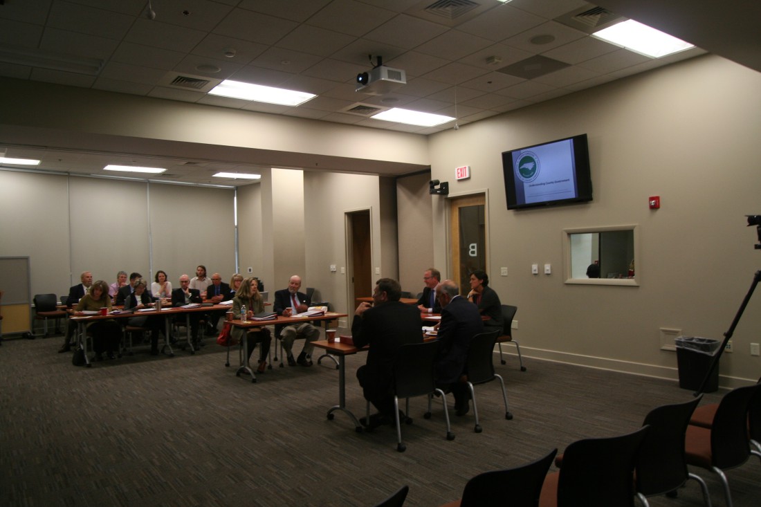 Newly elected and current members of the Buncombe County Board of Commissioners met for an orientation the morning of Tuesday, Nov. 15. Photo by Dan Hesse