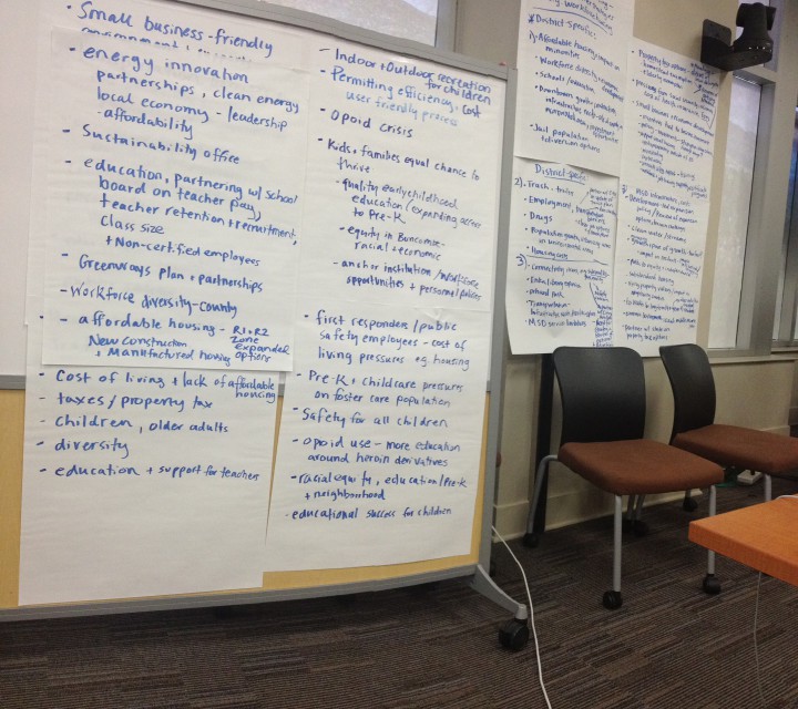Above are lists of goals commissioners prioritized during their retreat. Photo by Dan Hesse
