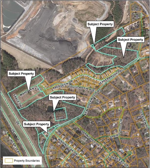 The above map shows the 10 properties Duke Energy wants rezoned from R-3 to EMP. County staff and the Planning Board are recommending approval.  Map courtesy of Buncombe County 