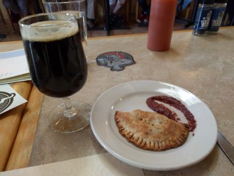 Stone's Encore Sixth Anniversary Smoked Porter was complemented by a hearty Berber pie made with with smoked onions, gruyere cheese and carrot prosciutto served with a blackberry mustard. Photo by Edwin Arnaudin