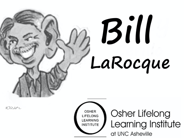 CARTOONS FOR A CAUSE: Bill LaRocque offers  OLLI members caricature drawings of themselves for their name tags. He charges $10 a piece, donating all proceeds to the Arts for Life , a nonprofit  that supports people facing serious illnesses and disabilities, b providing educational art programs. Image by Bill LaRocque 