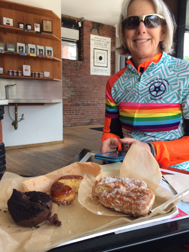 Dr. Wendy Coin at the Donut Planet in Brooklyn, NY. She was there for the 5 Boroughs Ride.