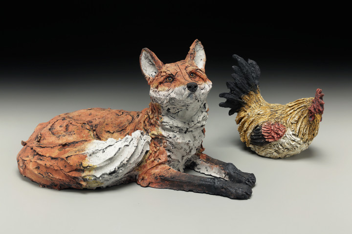 THE FOX AND THE FOX: Kosiba's sculptures pay tribute to Aesop's warning that the trickier is easily tricked.   