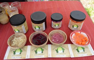 HELPFUL MICROBES: Sarah Archer’s business, Serotonin Ferments, highlights fermented foods’ role in helping the body produce serotonin. Her products include, from left, fermented cauliflower, beets, onions and carrots.