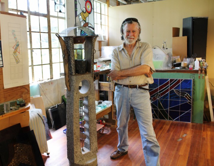 Carl Powell, an architectural and glass sculpture artist, shows guests his work in his studio. Photos by Kari Barrows 