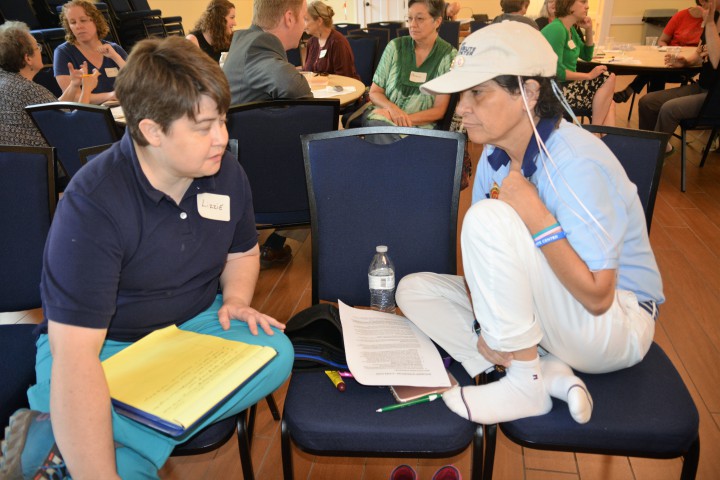 Lizzie Lindsey of Chapel Hill and TJ Amos of Asheville, get to know each other as an intervention preparation exercise.