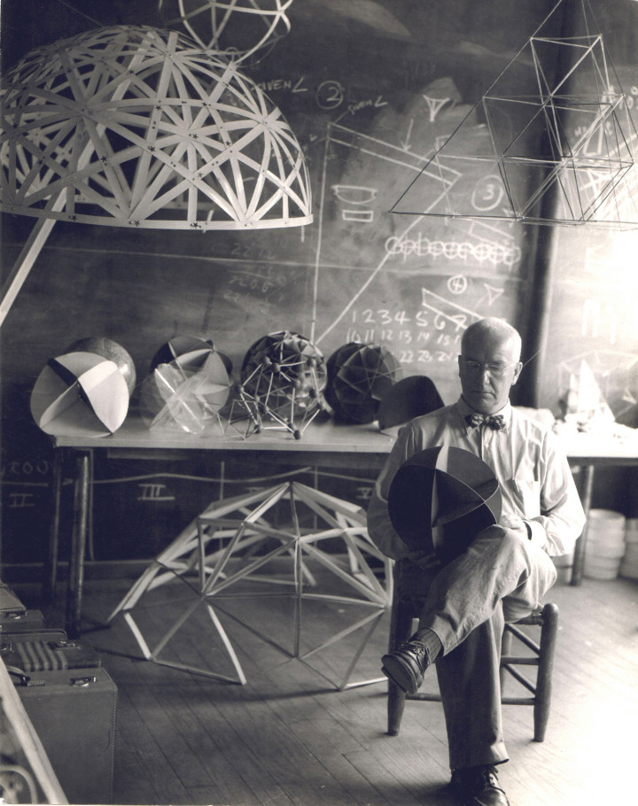 BUCK THE SYSTEM: Inventor and visionary R. Buckminster Fuller “did not limit himself to one field but worked as a 'comprehensive anticipatory design scientist' to solve global problems surrounding housing, shelter, transportation, education, energy, ecological destruction and poverty,” according to the Buckminster Fuller Institute.  He’s pictured here, in his Black Mountain College classroom, in 1948. Photo by Hazel Larsen Archer, courtesy of the Estate of Hazel Larsen Archer