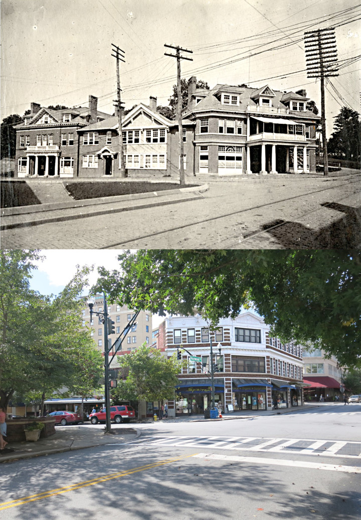 FACELIFT: In 1919, Herbert Delahaye Miles purchased the present-day Miles Building from the Coxe estate. He would renovate and transform both its interior and exterior, changing the former clubhouse into office spaces. Top photo courtesy of North Carolina Collection, Pack Memorial Public Library, Asheville, North Carolina; bottom photo by Thomas Calder 