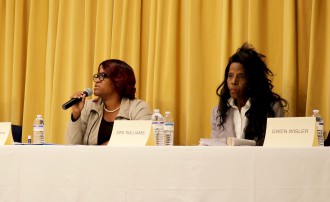 COMMUNITY SUPPORT: From left, candidates Sheneika Smith and Dee Williams take questions during a forum hosted by local nonprofits working on LGBTQ rights. Photo by Carolyn Morrisroe