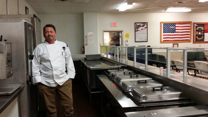 FOOD FOR THE SOUL: Chef Eric Cox on the buffet line at Veterans Restoration Quarters. 