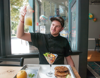 SANS SEAFOOD: Sonora Cocina Mexicana chef Matt Jones is facing the Asheville Plant-Based Face-Off challenge with a riff on a classic ceviche that features citrus-marinated avocado, mango, red onion, jalapeño and tomato with muddled cilantro and mint. Photo by Sadrah Schadel