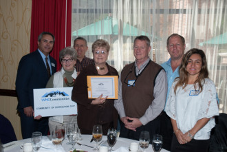 Bethel community representatives, pictured left to right: Lumpy Lambert with Harrah’s presenting Community of Distinction Award to Bethel RCO members, Susan Baxley, John Baxley, Evelyn Coltman, Dick Coltman, Brian Carr and Shirley Carr. Photo courtesy of rbmcgee portraits