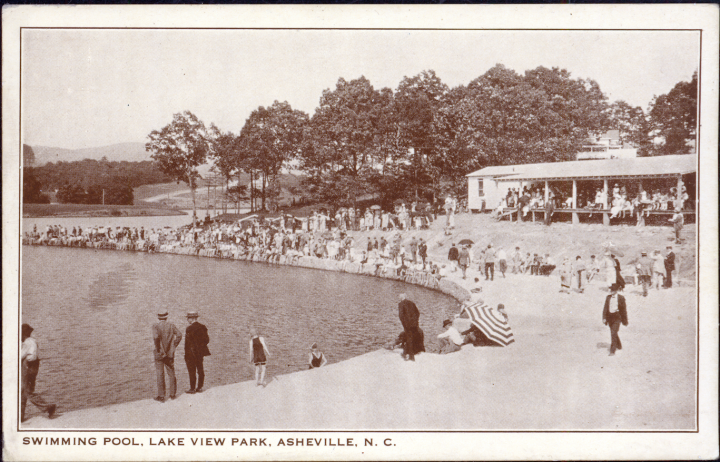 HANGING BY THE LAKE: This undated image shows a crowd gathered on the sand beach at Beaver Lake.  Photo courtesy of North Carolina Collection, Pack Memorial Public Library, Asheville 