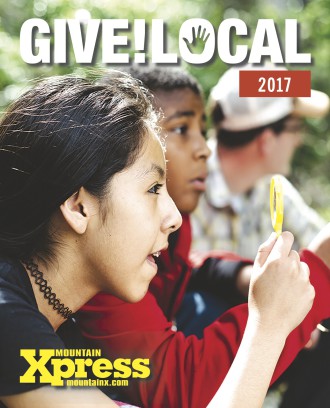 2017 Give!Local print guide cover, featuring fifth-grade students on a Muddy Sneakers expedition