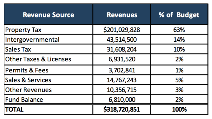 SOURCE OF POWER: A breakdown of the source of county revenue for fiscal year 2019. Image courtesy of Buncombe County