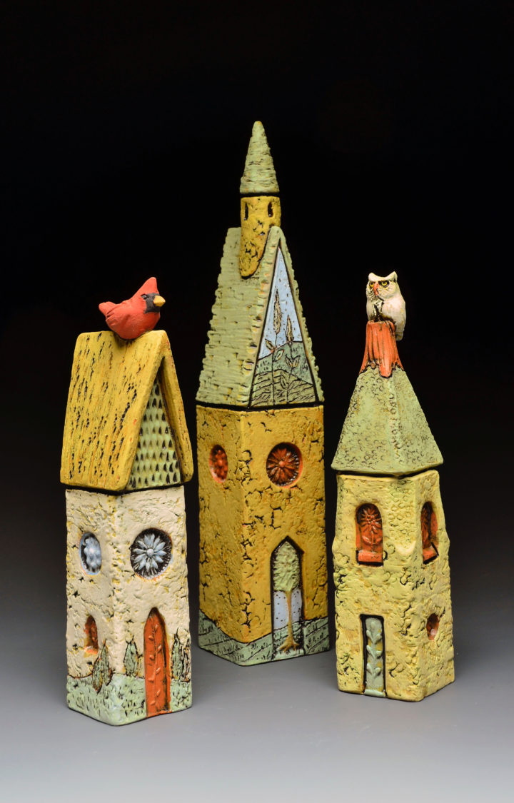 COLLABORATION: At the Byers McCurry Studio, Holden McCurry and Ed Byers have been teaming up since 2003 to create ceramic and mixed media works — such as "3 Prayer Towers," pictured here. Photo courtesy of Byers McCurry Studio