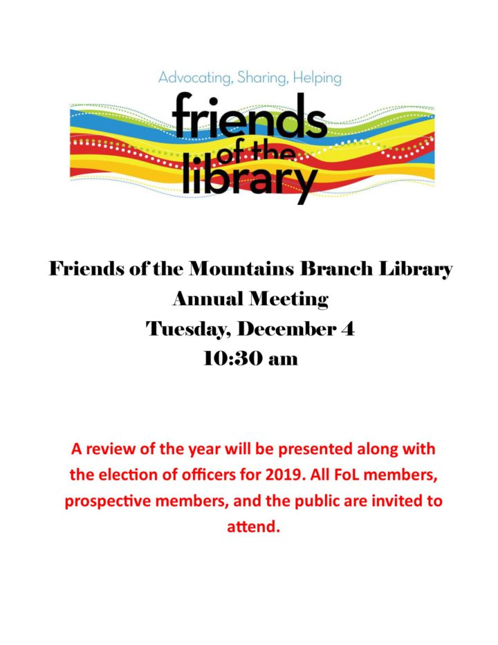 Friends of the Mountain Branch Library meeting notice